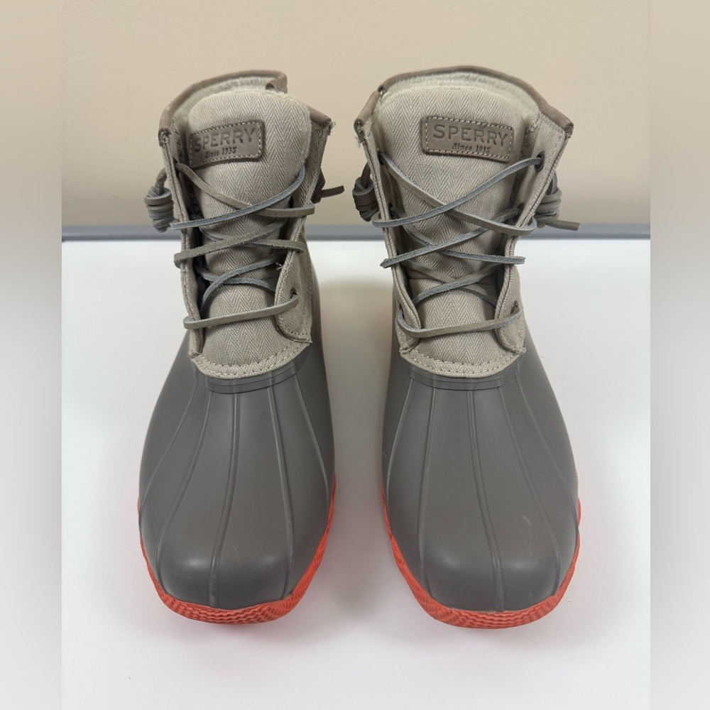 Sperry Top Sider Saltwater Taupe Coral Pop Duck Boots - Picture 2 of 6